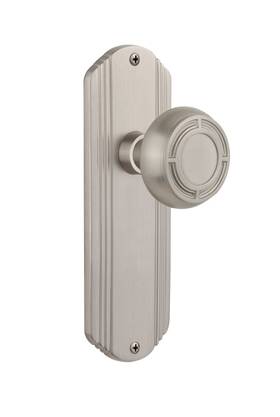 706851 Nostalgic Warehouse Deco Plate With Mission Knob Single Dummy Satin Nickel