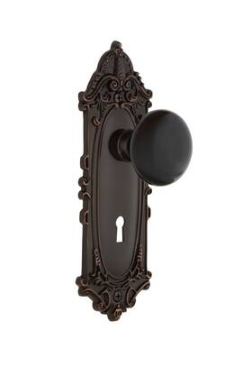 708219 Nostalgic Warehouse Victorian Plate With Black Porcelain Knob Mortise - 2.25
