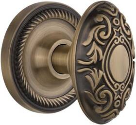 709712 Nostalgic Warehouse Rope Rosette Victorian Door Knob Passage 2.75 Antique Brass