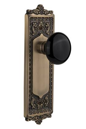 710007 Nostalgic Warehouse Egg Dart Plate With Black Porcelain Knob Passage - 2.375 Antique
