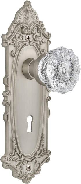 Passage-2.75 Nostalgic 712666 Warehouse Victorian Plate Keyhole Crystal Door Knob Satin