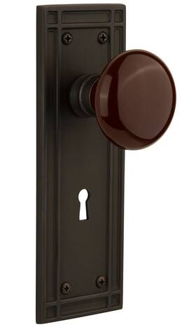 716036 Nostalgic Warehouse Mission Plate With Keyhole Brown Porcelain Knob Single Dummy Oil-