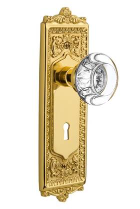 716951 Nostalgic Warehouse Egg And Dart Plate With Keyhole Round Clear Crystal Glass Knob Passag