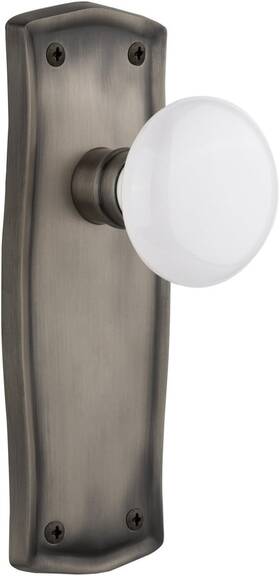 717570 Nostalgic Warehouse Prairie Plate White Porcelain Knob Privacy 2.75 Inch Pewter