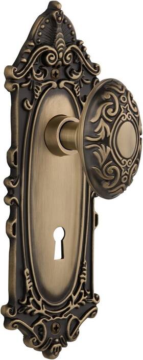 718960 Nostalgic Warehouse Victorian Plate Keyhole Knob Privacy 2.75 Inch Brass
