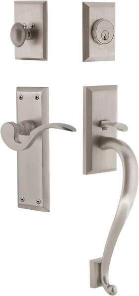 767652 Nostalgic Warehouse New York Plate S Grip Entry Set Manor Lever Satin Nickel Rh