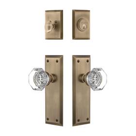 784755 Nostalgic Warehouse New York Entry Set Waldorf Crystal Knob Brass 2 3/4 Inch Backset