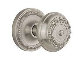 Nostalgic Warehouse 640697025148 Rope Rosette With Meadows Knob Single Dummy Satin Nickel