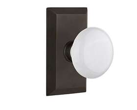 Nostalgic Warehouse 640697098579 Studio Plate With White Porcelain Knob Passage - 2.75 Inch