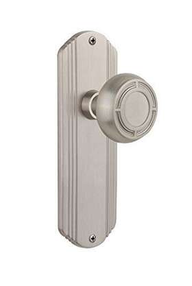 Nostalgic Warehouse 640697148694 Deco Plate With Mission Knob Privacy - 2.75 Inch Satin Nickel