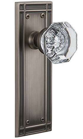 Nostalgic Warehouse 640697162157 Mission Plate With Waldorf Crystal Knob Privacy - 2.375 Inch Antique Pewter