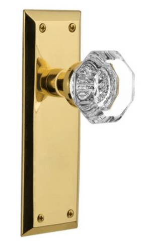 702909 Nostalgic Warehouse Waldorf Lead Crystal Single Dummy Door Knob - Brass