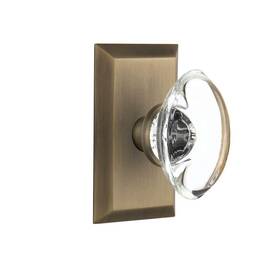 709806 Nostalgic Warehouse 2-3/4 Inch Antique Brass Passage Oval Clear Crystal Door Knob