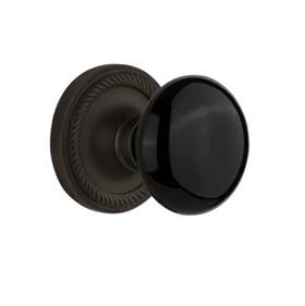 717580 Nostalgic Warehouse Rope Rosette With Black Porcelain Knob In Oil-rubbed Bronze Backset Privacy