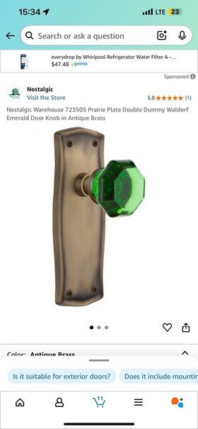 723505 Nostalgic Warehouse 722419 Mission Plate Double Dummy Crystal Emerald Glass Door