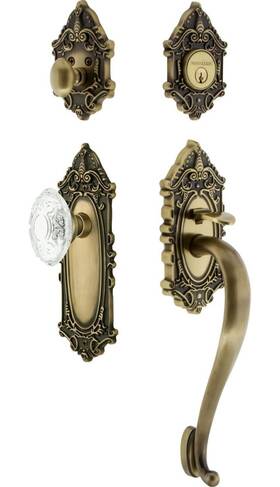 756037 Nostalgic Warehouse Plate S Grip Entry Set Crystal Victorian Knob