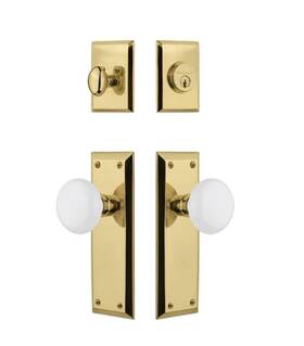 782819 Nostalgic Warehouse New York Entry Set With White Porcelain Knob Brass