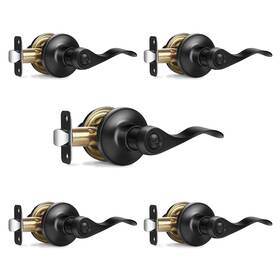 Chengxing-0008us Onateel 5pack Privacy Door Handles Matte Black Wave Style Reversible Keyles