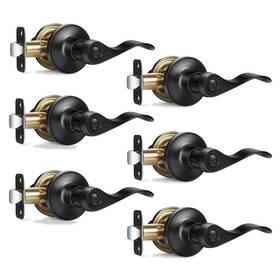 Chengxing-0009us Onateel 6 Pack Interior Door Knobs Matte Black Privacy Handles Wave Style Rever
