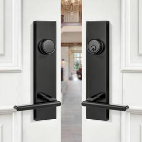 Orbivolta 313098064015 Double Front Door Lock Set Matte Black Handle Heavy Duty Doubl