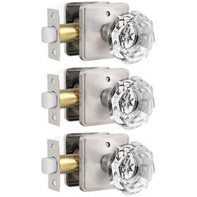 Orger B08ryvh1bp Vintage Crystal Octagon Privacy Door Knobs - Satin Nickel 3 Pack