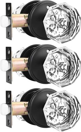 Dl-rstc3-cbk-fbk-3pack Orger 3-pack Glass Door Knobs With Flat Black Rosette Keyless Interior Privacy Handle