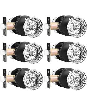Dl-rstc3-cbk-fbk-6pack Orger 6 Pack Glass Door Knobs With Flat Black Rosette Bath/bed