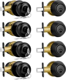 Plustool 445003134100 4 Pack Front Door Lock Set Matte Black Exterior With Deadbolt Sing