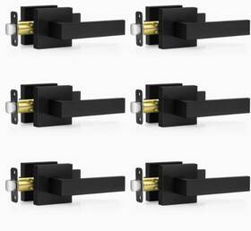 Plustool 445003312355 6 Pack Matte Black Keyless Privacy Interior Door Handle Levers Bath Heavy Duty