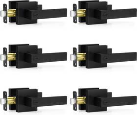 Plustool 705353513022 6 Pack Matte Black Door Handles Keyless Interior Knobs Privacy Lever