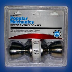 569393 Popular Mechanics Keyed Entry Lockset Pro Series Antique Brass 2 Way Adjustable