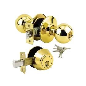 Premier Lock 445046963996 Brass Grade 3 Combo Set With Entry Door Knob And Deadbolt 18 Sc1 Keys Tota