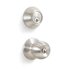Premier Lock 711181359671 Stainless Steel Entry Door Knob Combo Set With Deadbolt And 6 Keys