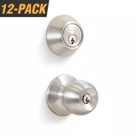 Premier Lock 711181521184 Stainless Steel Entry Door Knob Combo Set With Deadbolt And 6-keys Keyed A