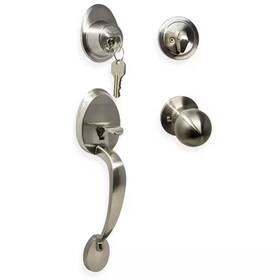Premier Lock 744759937025 Satin Nickel Single Cylinder Door Handleset With Deadbolt Inside Knob And