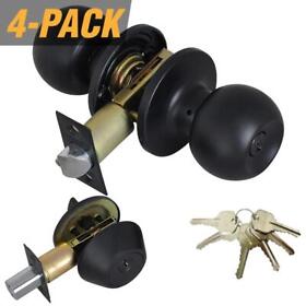 Ed07-4 Premier Lock Door Knob Combo Pack Adjustable Backset Metal Matte Black