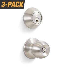 Ed03-3 Premier Lock Stainless Steel Entry Door Knob Combo Set With Deadbolt And 18 Keys Total