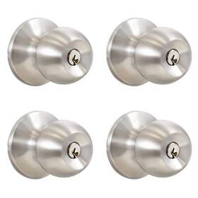 El04-4 Premier Lock Stainless Steel Entry Door Knob With 8 Kw1 Keys Keyed Alike 4-pack