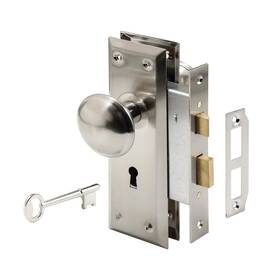 Prime-line 313037491483 Steel Satin Nickel Interior Door Lock Set Keyed Mortise E Knob With