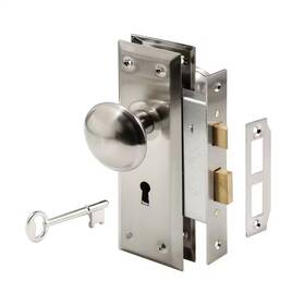 Prime-line 445018084032 Steel Satin Nickel Interior Door Lock Set Keyed Mortise E Knob With