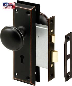 2495 Prime-line Products 744759988256 E Mortise Keyed Lock Set With Classic Bronze Knob Perfect For