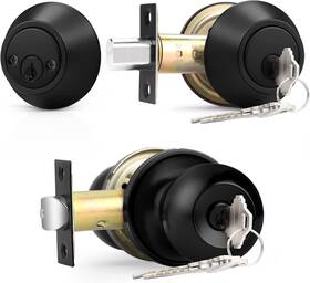 Probrico 313103939956 Flat Black Double Cylinder Handleset Combo Pack Keyed Alike Entry Knobs