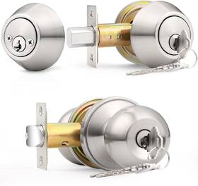 Probrico 705353626852 Satin Nickel Entry Door Knob And Double Cylinder Deadbolt Combo Pack K