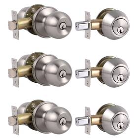 Probrico 710328901940 Brushed Nickel Double Cylinder Handleset Combo Pack Keyed Alike Entry Knobs