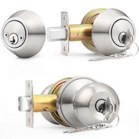 Probrico 710328903319 Satin Nickel Entry Door Knob And Double Cylinder Deadbolt Combo Pack Keyed O