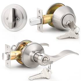 Probrico 710328905450 Drop Style Entry Door Handle Set With Single Cylinder Deadbolt In Satin Nicke