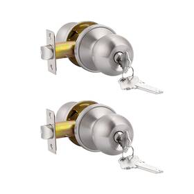 Probrico 710328905900 2 Pack Keyed Alike Door Knobs Combo Brushed Nickel Ball Entry Kno