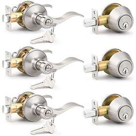 Probrico 710328910690 Pyroboric 3 Set Of Satin Nickel Exterior Entry Lever And Single Cylinder
