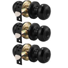 Probrico 715776609554 3 Pack Black Round Entry Door Knobs With Key Exterior/interior Handle