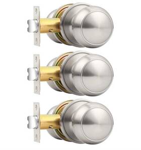 Probrico 716955852037 3 Pack Brushed Nickel Passage Door Knobs Flat Ball Interior Handles For Closet